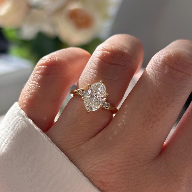 2 Carat Lab Grown Oval Diamond Trilogy Engagement Ring in Yellow Gold - Alani