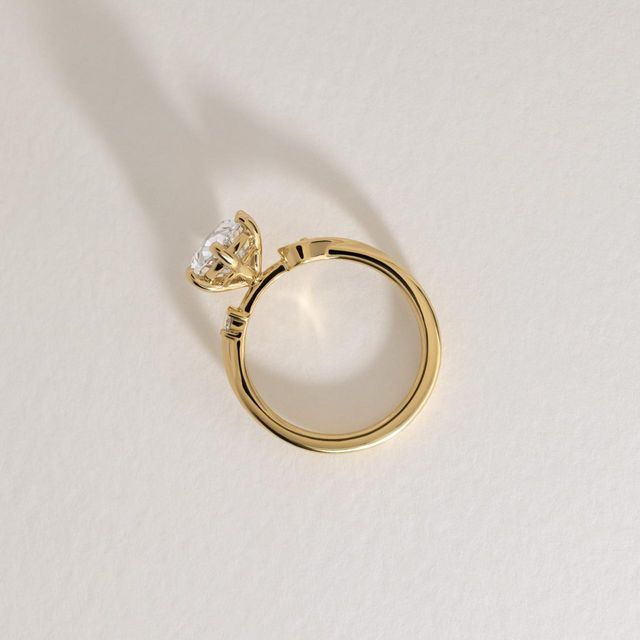 2 Carat Lab Grown Oval Diamond Trilogy Engagement Ring in Yellow Gold - Alani