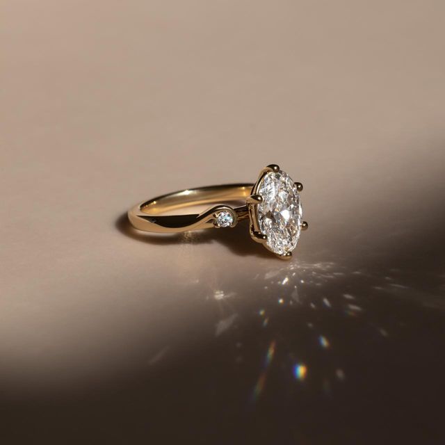 2 Carat Lab Grown Oval Diamond Trilogy Engagement Ring in Yellow Gold - Alani