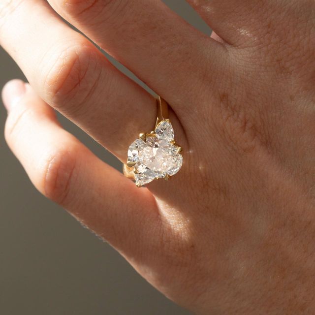 4 Carat Lab Grown Oval Diamond Trilogy Engagement Ring in Yellow Gold - Ciara