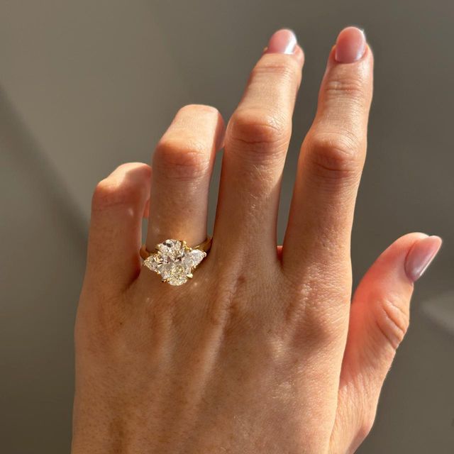 4 Carat Lab Grown Oval Diamond Trilogy Engagement Ring in Yellow Gold - Ciara