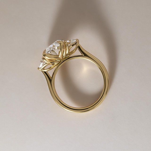 4 Carat Lab Grown Oval Diamond Trilogy Engagement Ring in Yellow Gold - Ciara