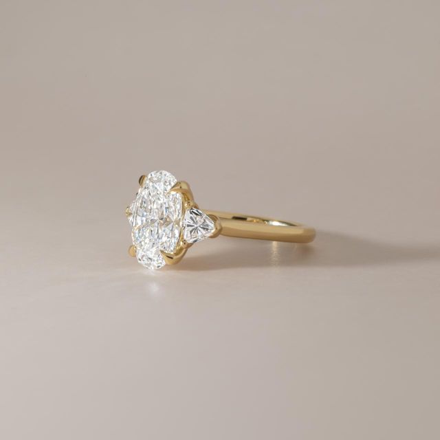 4 Carat Lab Grown Oval Diamond Trilogy Engagement Ring in Yellow Gold - Ciara