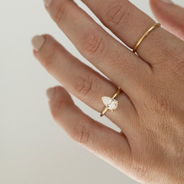 1.20 Carat Lab Grown Pear Diamond Hidden Halo Engagement Ring in Yellow Gold - Kate