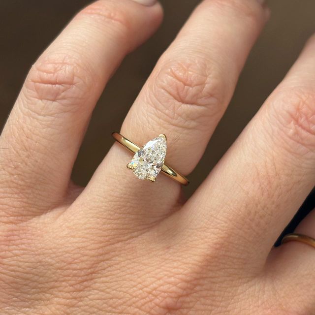 1.20 Carat Lab Grown Pear Diamond Hidden Halo Engagement Ring in Yellow Gold - Kate