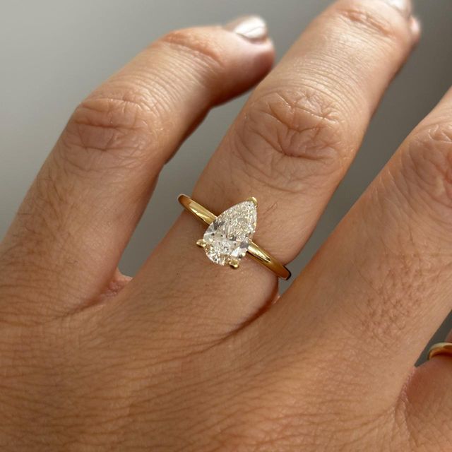 1.20 Carat Lab Grown Pear Diamond Hidden Halo Engagement Ring in Yellow Gold - Kate