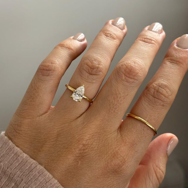 1.20 Carat Lab Grown Pear Diamond Hidden Halo Engagement Ring in Yellow Gold - Kate