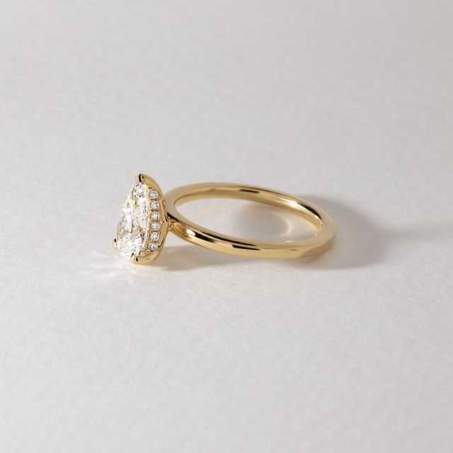 1.20 Carat Lab Grown Pear Diamond Hidden Halo Engagement Ring in Yellow Gold - Kate