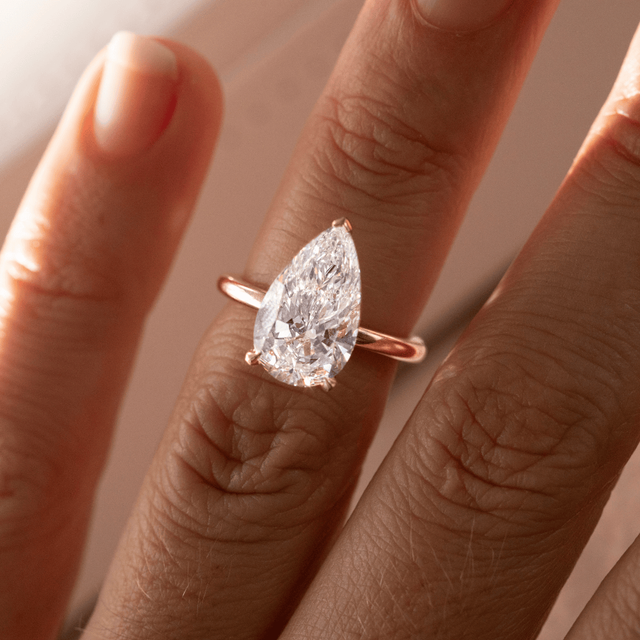 3.60 Carat Lab Grown Pear Diamond Solitaire Engagement Ring in Yellow Gold - Chelsea