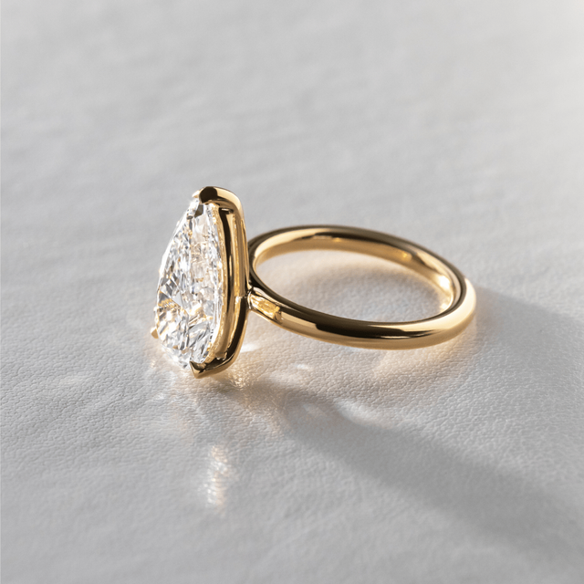 3.60 Carat Lab Grown Pear Diamond Solitaire Engagement Ring in Yellow Gold - Chelsea