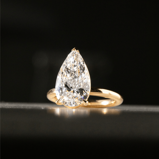 3.60 Carat Lab Grown Pear Diamond Solitaire Engagement Ring in Yellow Gold - Chelsea