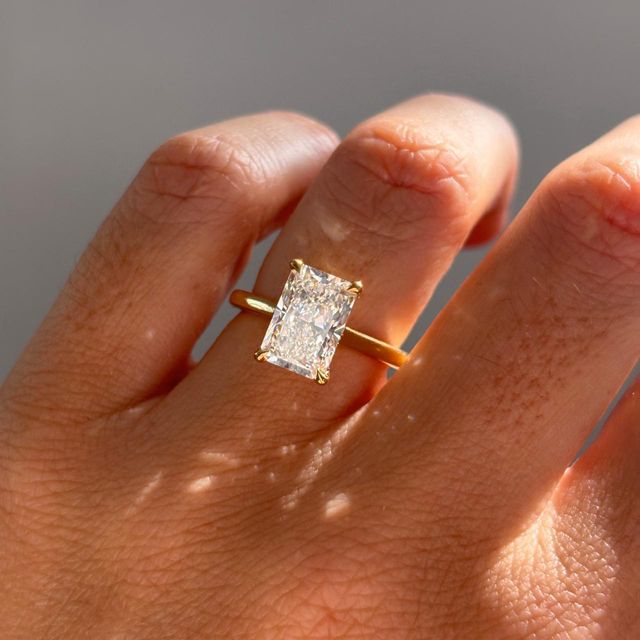 3 Carat Lab Grown Radiant Diamond Hidden Halo Engagement Ring in Yellow Gold - Geraldine