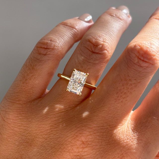 3 Carat Lab Grown Radiant Diamond Hidden Halo Engagement Ring in Yellow Gold - Geraldine