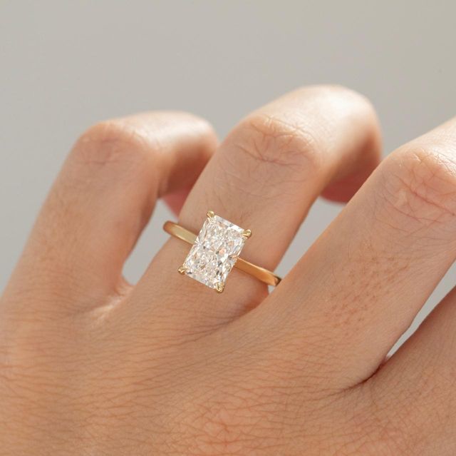 3 Carat Lab Grown Radiant Diamond Hidden Halo Engagement Ring in Yellow Gold - Geraldine