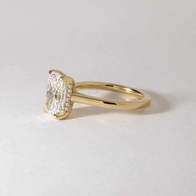 3 Carat Lab Grown Radiant Diamond Hidden Halo Engagement Ring in Yellow Gold - Geraldine