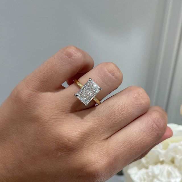 5.50 Carat Lab Grown Radiant Diamond Hidden Halo Engagement Ring in Two Tone - Kate