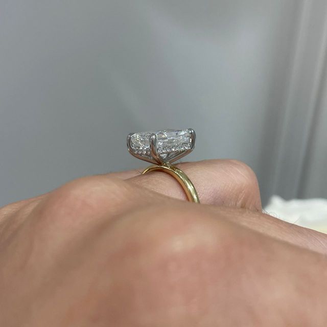 5.50 Carat Lab Grown Radiant Diamond Hidden Halo Engagement Ring in Two Tone - Kate