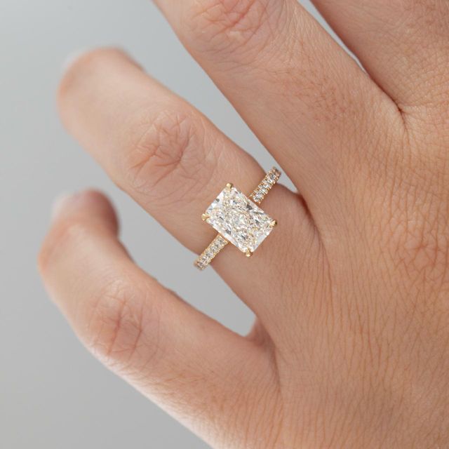 2.69 Carat Lab Grown Radiant Diamond Pavé Engagement Ring in Yellow Gold - Avery