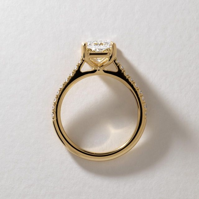 2.69 Carat Lab Grown Radiant Diamond Pavé Engagement Ring in Yellow Gold - Avery
