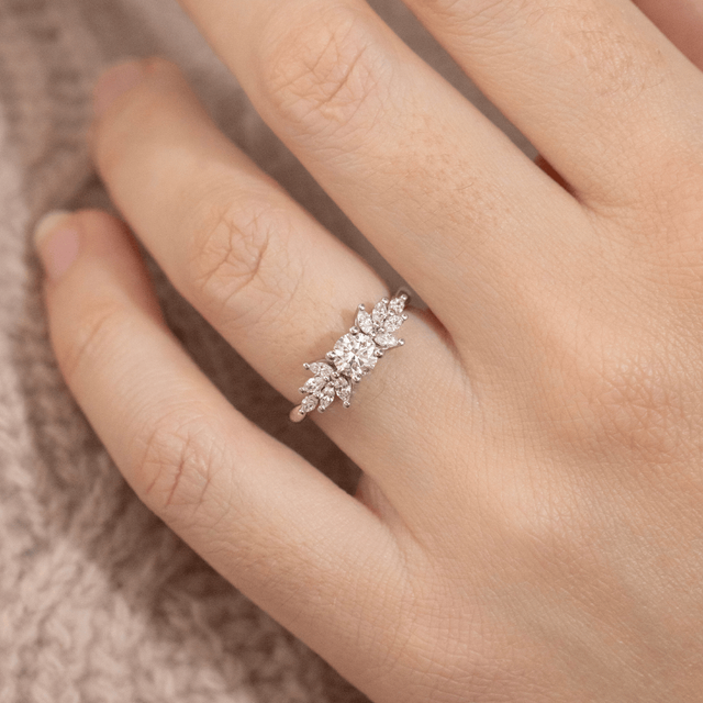 0.50 Carat Lab Grown Round Diamond Cluster Engagement Ring in Platinum - Anastasia