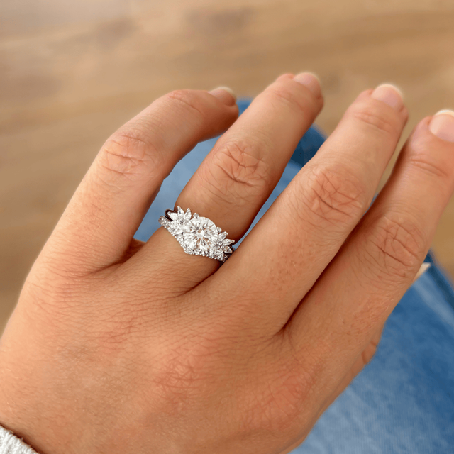 1.50 Carat Lab Grown Round Diamond Cluster Engagement Ring in Platinum - Anastasia