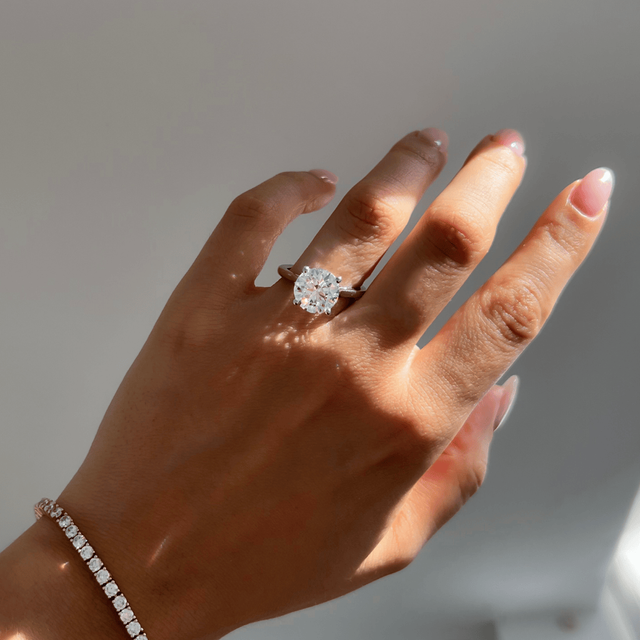 4 Carat Lab Grown Round Diamond Solitaire Engagement Ring in Platinum - Gabriela