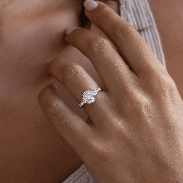 2 Carat Lab Grown Round Diamond Trilogy Engagement Ring in Platinum - Kenzo