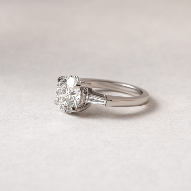 2 Carat Lab Grown Round Diamond Trilogy Engagement Ring in Platinum - Kenzo