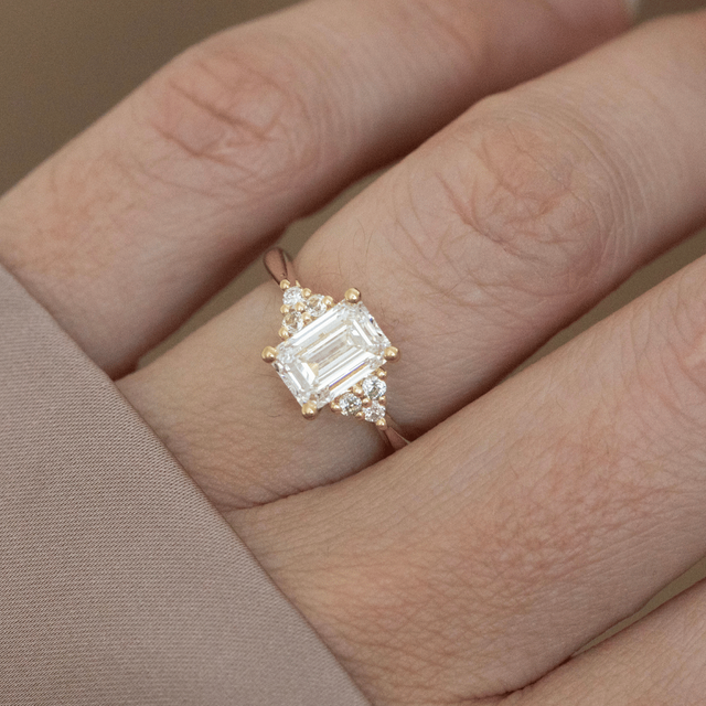 1.60 Carat Lab Grown Emerald Diamond Cluster Engagement Ring in Yellow Gold - Isabella