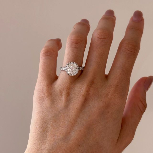 2.60 Carat Lab Grown Cushion Diamond Halo Engagement Ring in Platinum - Arya
