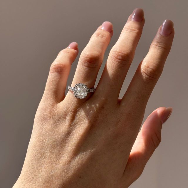 2.60 Carat Lab Grown Cushion Diamond Halo Engagement Ring in Platinum - Arya