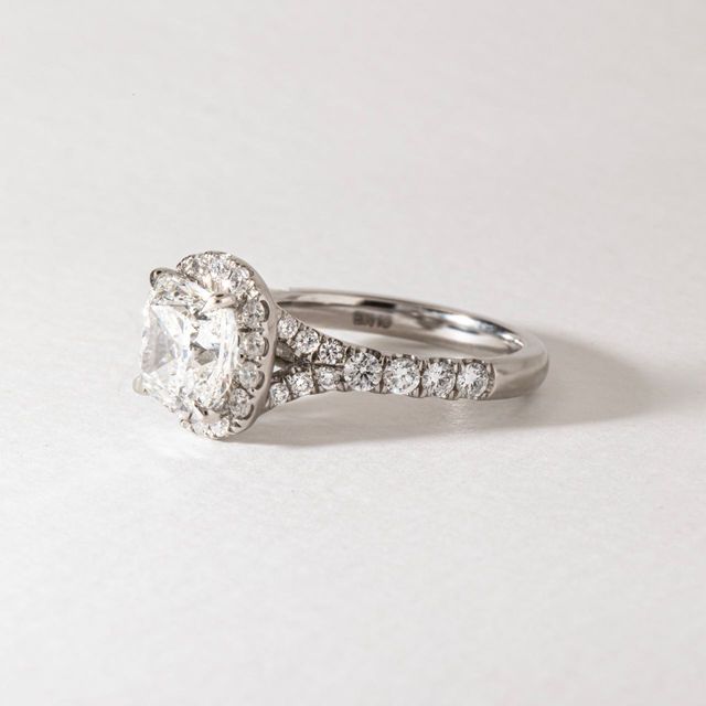 2.60 Carat Lab Grown Cushion Diamond Halo Engagement Ring in Platinum - Arya