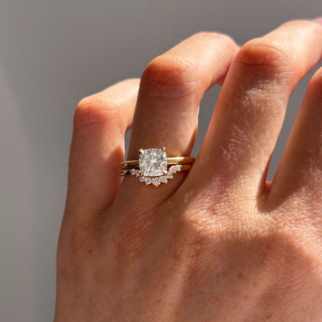 1.50 Carat Lab Grown Cushion Diamond Hidden Halo Engagement Ring in Two Tone - Kate