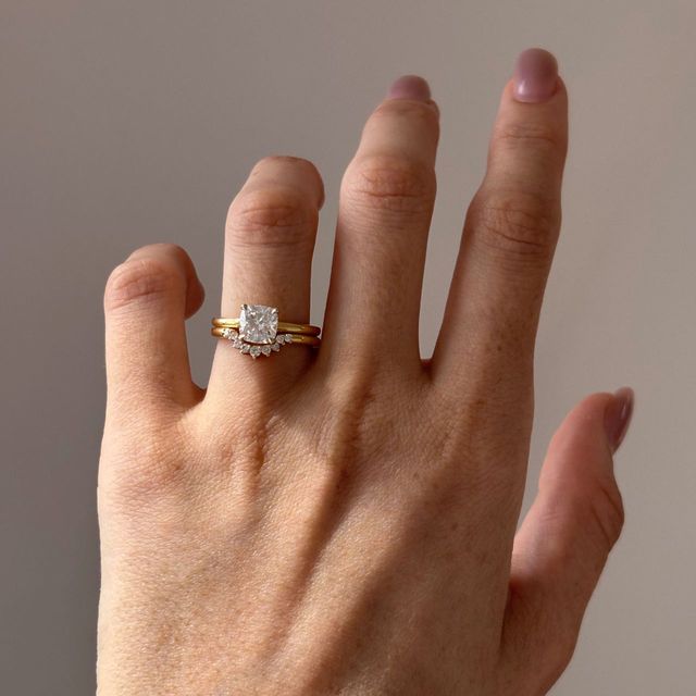 1.50 Carat Lab Grown Cushion Diamond Hidden Halo Engagement Ring in Two Tone - Kate