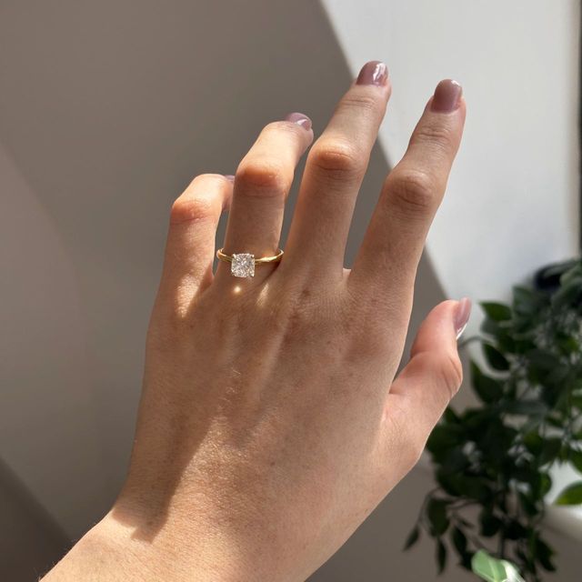 1.50 Carat Lab Grown Cushion Diamond Hidden Halo Engagement Ring in Two Tone - Kate