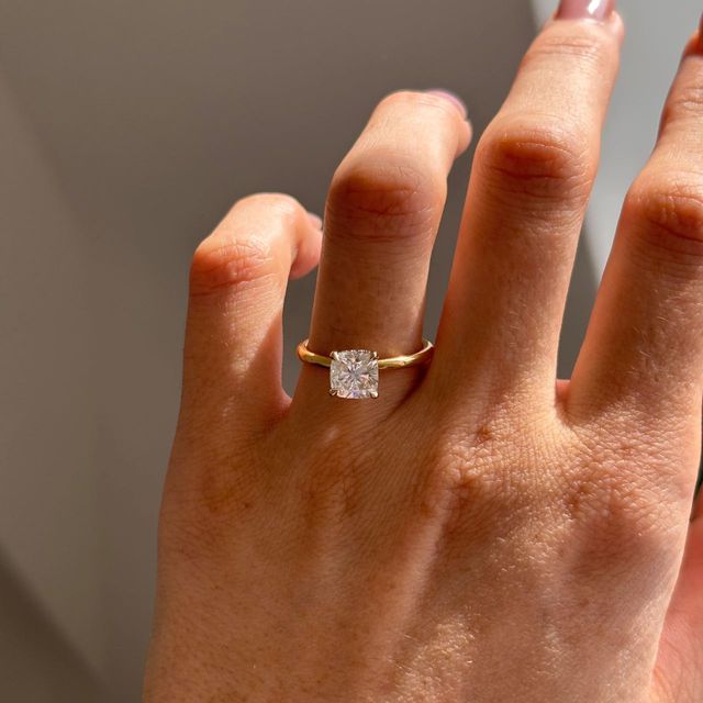 1.50 Carat Lab Grown Cushion Diamond Hidden Halo Engagement Ring in Two Tone - Kate