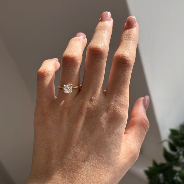 1.50 Carat Lab Grown Cushion Diamond Hidden Halo Engagement Ring in Two Tone - Kate