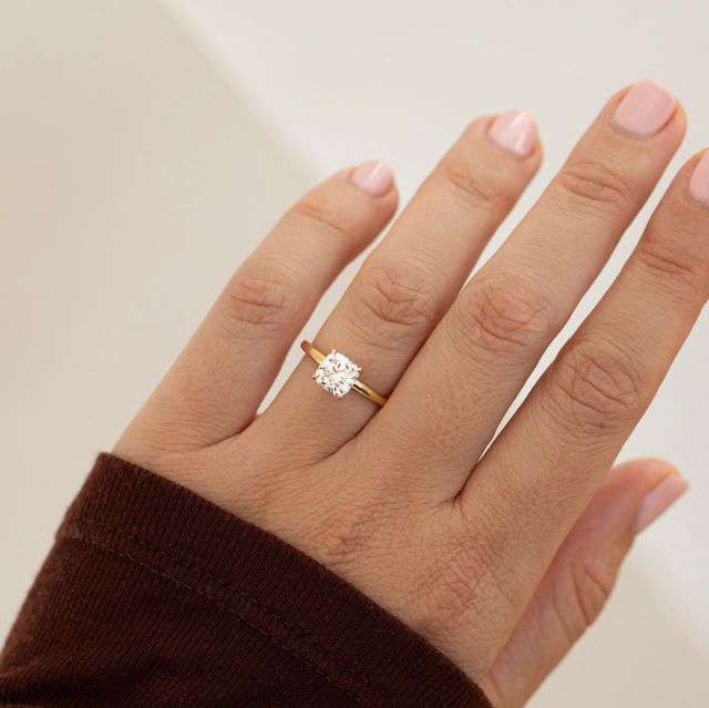 1.50 Carat Lab Grown Cushion Diamond Hidden Halo Engagement Ring in Two Tone - Kate