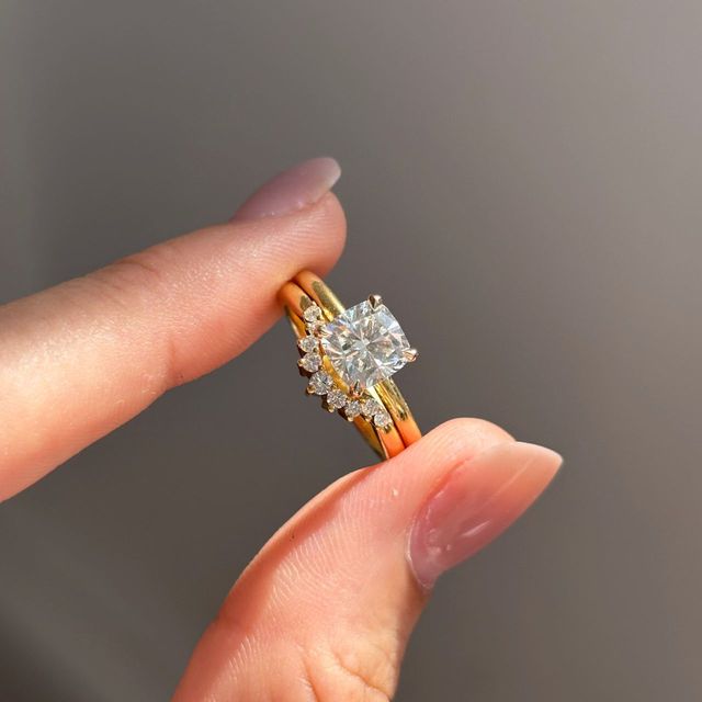 1.50 Carat Lab Grown Cushion Diamond Hidden Halo Engagement Ring in Two Tone - Kate