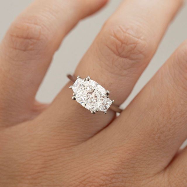 2.50 Carat Lab Grown Cushion Diamond Trilogy Engagement Ring in Platinum - Treya