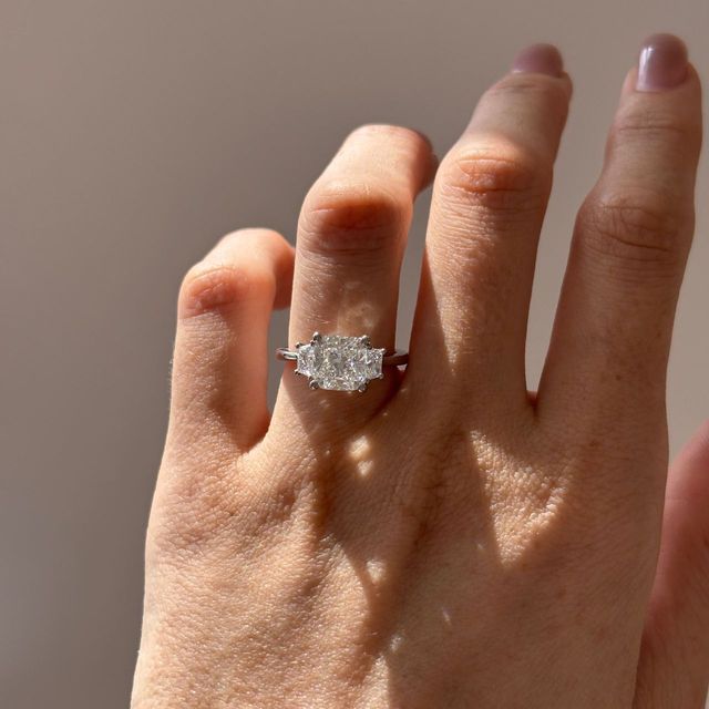 2.50 Carat Lab Grown Cushion Diamond Trilogy Engagement Ring in Platinum - Treya