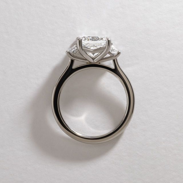 2.50 Carat Lab Grown Cushion Diamond Trilogy Engagement Ring in Platinum - Treya