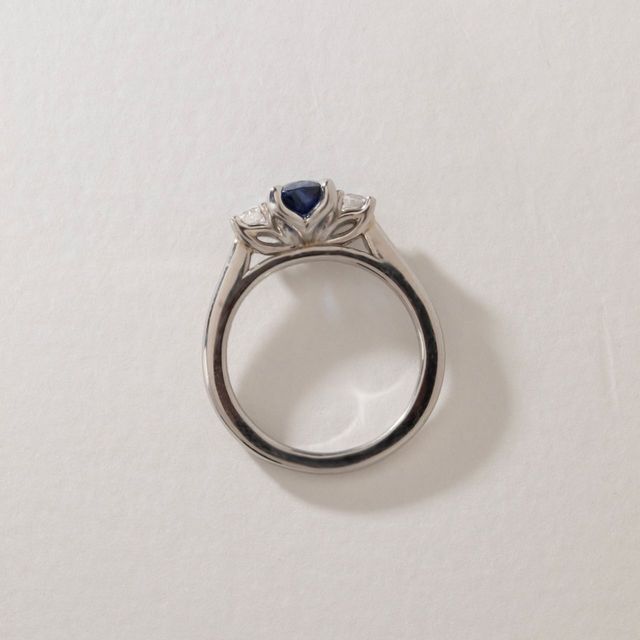 1.83 Carat Natural Elongated Cushion Blue Sapphire Trilogy Engagement Ring in Platinum - Rohini