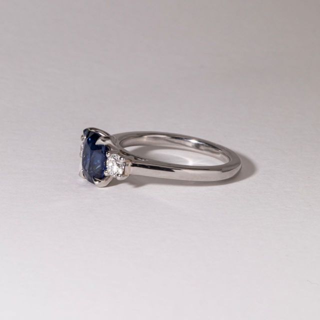 1.83 Carat Natural Elongated Cushion Blue Sapphire Trilogy Engagement Ring in Platinum - Rohini