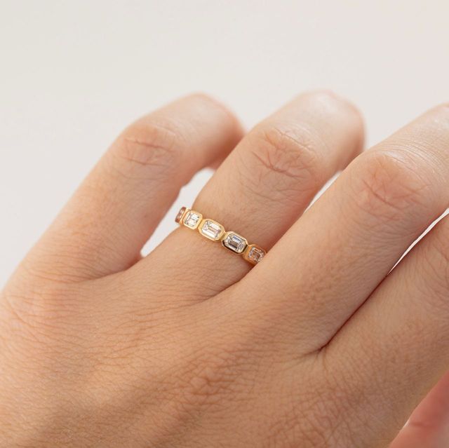 1.30 Carat Lab Grown Emerald Cut Diamond Bezel Set Wedding Band in Yellow Gold - Mia