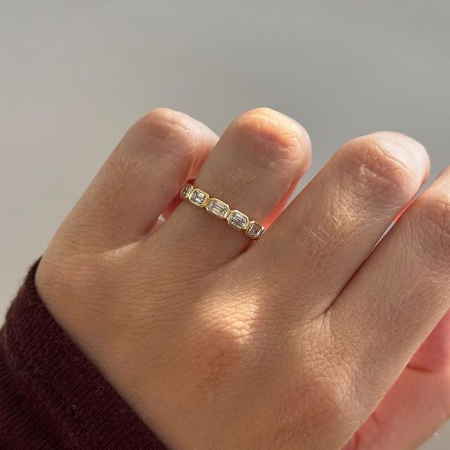 1.30 Carat Lab Grown Emerald Cut Diamond Bezel Set Wedding Band in Yellow Gold - Mia