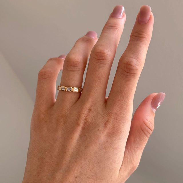 1.30 Carat Lab Grown Emerald Cut Diamond Bezel Set Wedding Band in Yellow Gold - Mia