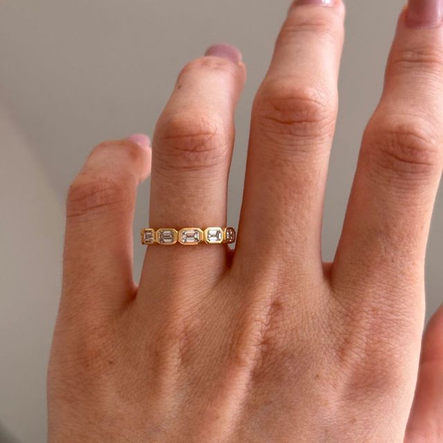 1.30 Carat Lab Grown Emerald Cut Diamond Bezel Set Wedding Band in Yellow Gold - Mia