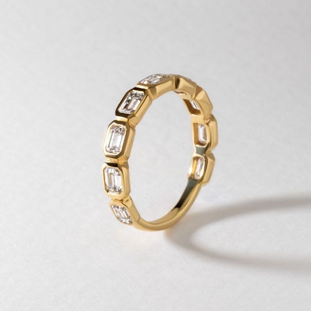 1.30 Carat Lab Grown Emerald Cut Diamond Bezel Set Wedding Band in Yellow Gold - Mia