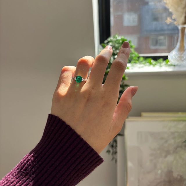 1.40 Carat Natural Emerald Cut Emerald Bespoke Trilogy Engagement Ring in Two Tone